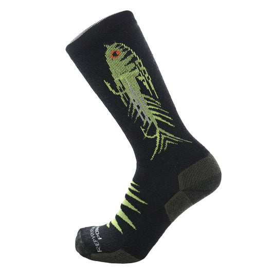 black socks with a streamer on the side in green